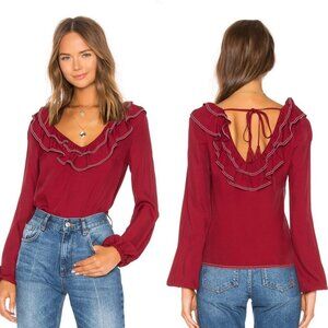 Revolve Tularosa Heather Blouse Burgundy Red Ruffle Womens Size Large Bohemian L